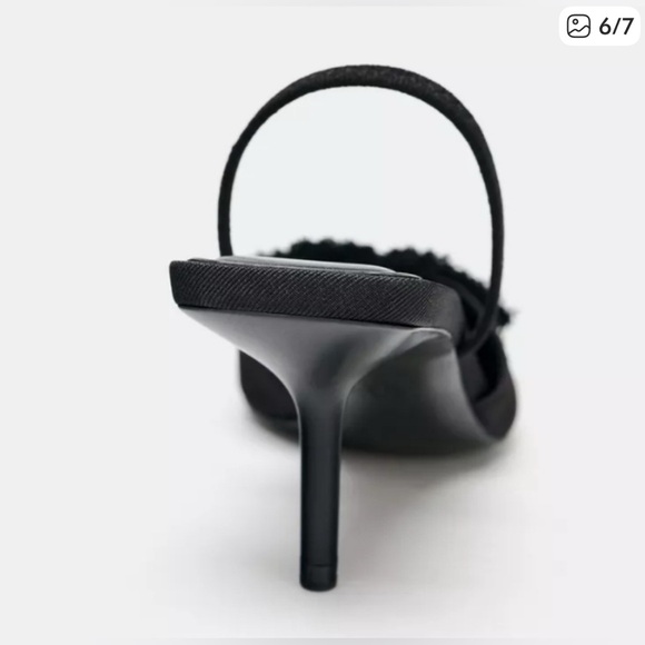 ZARA Black Slingback Pointed Toe Heels w/ Bow Detail | 2.8” Heel size 41 - Picture 4 of 12